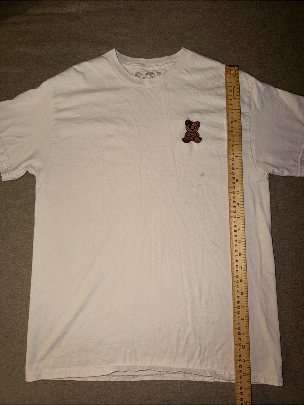 riot society White Short-Sleeve Tee with Brown Bear Patch